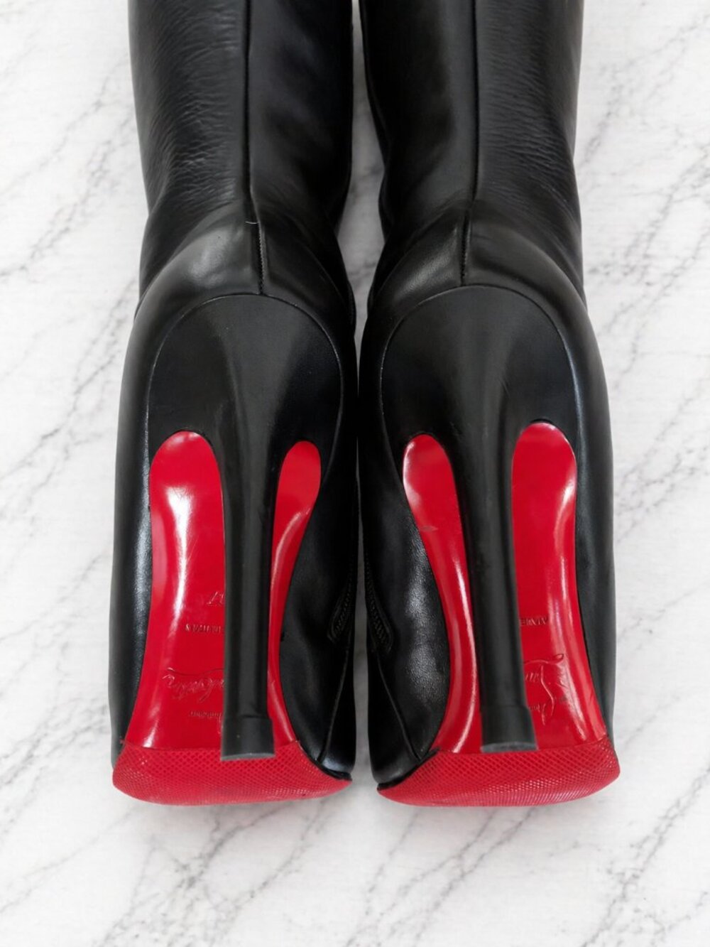 Christian Louboutin Black Napa Leather New Simple Botta Knee Length Boots 37 - Picture 6 of 15